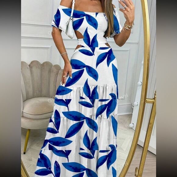 Dresses & Skirts - Long Floral PrintOff-Shoulder High Waist Dress